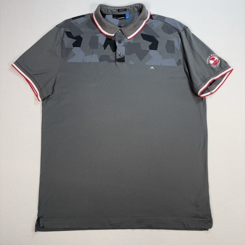 J.Lindeberg Adrian Slip Jersey Polo Men M Gray Geometric Regular Fit Cotton Golf